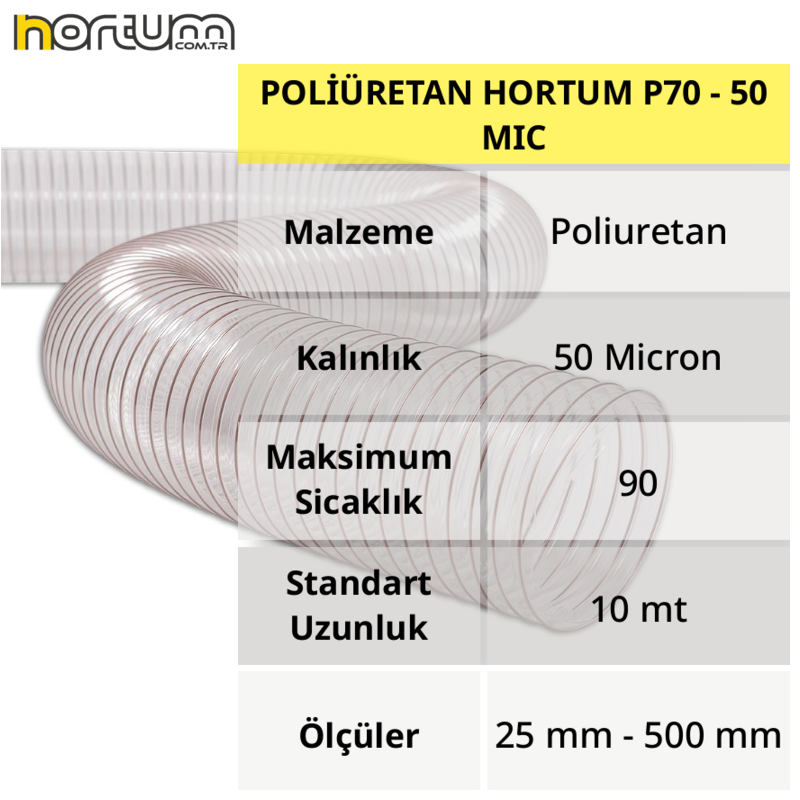 POLİÜRETAN HORTUM P70 - 50 MIC 110 mm - 20 Metre