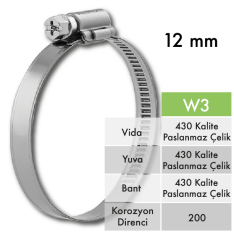 12mm W3(430) PASLANMAZ KELEPÇE