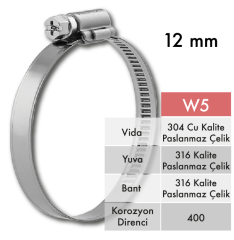 12mm W5(316) PASLANMAZ KELEPÇE