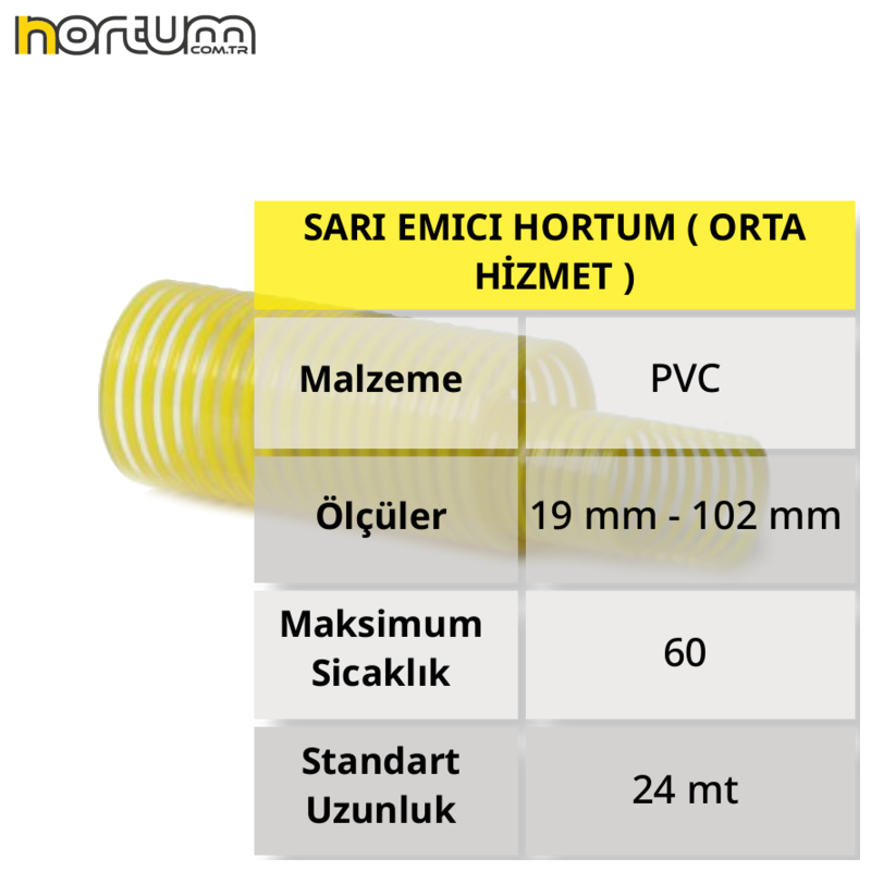 SARI EMICI HORTUM ( ORTA HİZMET ) 90 mm - 5 Metre